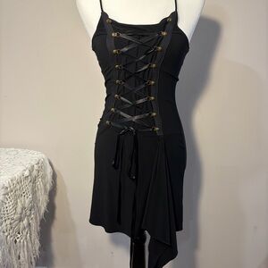 Chic Black Asymmetrical Lace-Up Dress